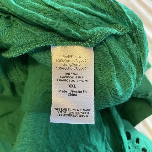 Free Assembly Womens Green Eyelet Dress XXL 100% Cotton Short Sleeve Square Neck - Picture 6 of 7
